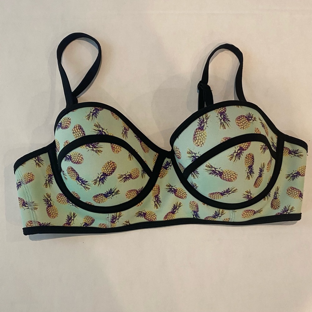 Bra Society Pineapple Bikini Top Strappy Swimsuit Underwire Size L